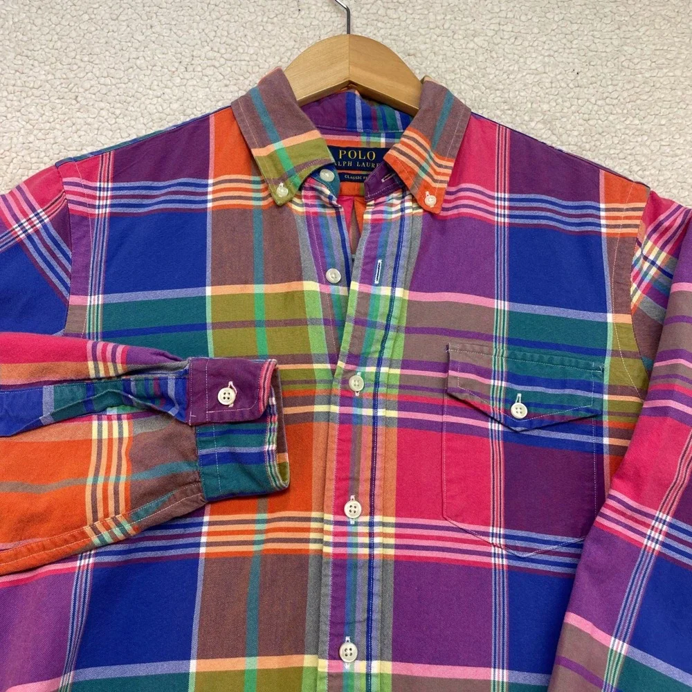 Polo Ralph Lauren Shirt Mens S Multicolor Plaid Classic Fit Button Down Pony